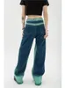 Calça jeans azul feminina, cintura alta, vintage, reta, baggy, design chique, cor gradiente, hip hop, y2k, calça jeans