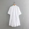 Dresses Women Simply Solid Color Stand Collar White Shirtdress Female Roll Up Sleeve Vestidos Chic Autumn Casual Pleats Dresses Ds2829