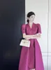 Kentsel Seksi Elbiseler Zarif Ofis Lady Düz Renkli Çentikli Blazer Elbise Kadınlar Kemer Kısa Kollu Orta Elbise