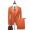 Męskie garnitury Plyesxale Orange Suit for Men Wedding Groom Wear PROM PRYPTACJA STANE MENS 3 -części