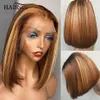 Morceaux de cheveux Highlight Straight Short Bob 4 27 Ombre Lace Front Human Pre Plucked 4X4 HD Closure 13x4 230617