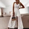 Casual Dresses Women Bodysuit Summer 2023 Boho Solid Color Hollow Out Floral Lace Sleeveless Sling Fashion Evening Party