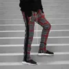 Byxor 2020 Nya modemän svettbyxor Hip Hop Pants Red Plaid Streetwear dragkedja Slim Pencil Pants Men byxor joggerbyxor