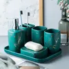 Sets Marmer Keramiek Badkamer Set 5 stks Zeepdispenser/tandenborstelhouder/Tumbler/Zeepbakje Lade Badkamer decoratie Accessoires