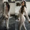 Bohemian 2021 Jumpsuits Wedding Dresses Lace Appliqued Bridal Gowns Deep V Neck Beaded Crystal Boho Robes De Mariee314G