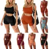 Women's Tracksuits Two Piece Set Summer Off Shoulder Solid Color U-Neck Sleeveless Crop Tops And Short Skinny Pants