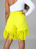 Szorty Summer Yellow Tassel seksowne kobiety dżinsowe szorty stretch szczupły jeansy streetwearne szorty solidne kolory krótkie dżinsy dla pani