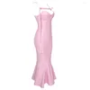 Abiti casual 2023 Summer Pink Color Long Tie Spaghetti Strap Mermaid Dress Grace Woman Evening Birthday Party Outfit