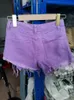 Jeans Sexy Low Waist Denim Shorts Women's New Tassel Raw Edge Purple Wide Leg Hot Pants 2022 Summer Fashion Korean Women's Clothing