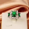 Anelli a grappolo Semplice classico Anello di fidanzamento con taglio a principessa per le donne Verde Rosso CZ Intarsio in pietra Moda Gioielli in argento 925 Regalo per feste di nozze