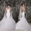 Elegant Sexy White Lace Mermaid Wedding Dresses Sheer Back Detachable Train Bridal Gowns Plus Size Vestidos De Noiva230d