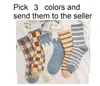 Women Socks 2023 Trend Autumn Winter Personlighet Plaid Combed Cotton Middle Tube Stockings Woman 3 Par / Pack