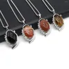 Pendanthalsband 1st Natural Stone Necklace Oval Opal Rose Quartz Tiger Eye Link Chain Healing Crystals For Women smycken