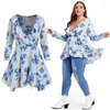 Kvinnors T -skjortor Rosegal Plus Size Sexig lågklippande blusar Fashion Female Ruffled Floral Print Tops Women Daily Vacation Streetwear Tees Light