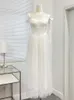 Casual Dresses Summer Midi Prom Princess Dress for Women 2023 Halter White Frocks Evening Party Vintage Patchwork Sexig estetik Elegant