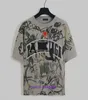 23SS Designer Men's T-shirt Handmade Graffiti Craft Printed Short Sleeve Summer Shirt Loose Worn and Dirty Craft Luxury T-shirt