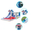 Haj Uppblåsbar Slide Bounce House med Pool Water Park för barn som hoppar Jumper med bollgrop Wet Dry Castle Outdoor Play Fun in Garden Backyard Birthday Party Toys