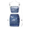 Sukienki robocze Zabrina Damskie spódnice Ostrocie Ostruje 2 szt. Suits 2023 Spring Denim Print Bodycon Tops Sexy Street Suit