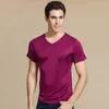 Men's T-Shirts SuyaDream Men basic T shirt Natural Silk V neck Solid Short Sleeve Shirts White Black Grey Spring Summer Top 230617