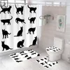 Tende Tenda da doccia con stampa di gatti divertenti Interessante animale Unicorno Tende da bagno Tappetino Decorazioni per toilette Schermo per vasca Accessori per il bagno