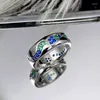 Bröllopsringar lyxiga kvinnliga grön zirkonring trendig rund silverfärg för kvinnor charm pinky liten blå sten engagemang