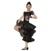 Stage Wear Fashion Black White Lace Diamond Latin Dance Dress For Girls Trailing Children'S Ballroom Competition Costume SL7180