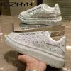 Boots Wgznyn 2023 New Fashion Women Shoes Sports Shoes Women Designers Leather Shoes Sier Rhinestone Crystal Sneakers Tide