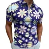 Herenpolo's Field of Daisy Casual T-shirts Flower Power Print Poloshirts Rits Y2K Shirt Mannelijk Ontwerp Kleding Grote maten 5XL 6XL 230617