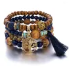 Pulseras de encanto ZG Fashion 4pcs Bohemia Árbol de la vida Pulsera con cuentas para mujeres Beads de madera hecha a mano Bangle boho joyas boho