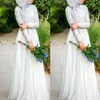 Vestidos de Noiva Muçulmanos Com Hijab Simples Puro Branco Cristais Frisados Decote Alto Manga Longa Chiffon Vestido de Noiva Islâmico311s