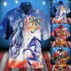 Vrijetijdsoverhemden voor heren Heren Onafhankelijkheidsdag Strand Herenblouses Korte mouw 3d paardenprint Pullover Tops Button Down Feest Blusas Hombre