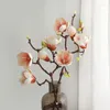 Flores decorativas luxuosas 3 cabeças ramo de magnólia branca toque real artificial faça você mesmo decoração para casa decoração de quarto falsa flores