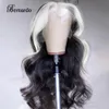 Lace Wigs Bernardo Long Body Wave Syntehtic Hair Front Wig Middle Part Black White Highlight Fronbtal Wavy 230617