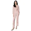 Vêtements de nuit pour femmes rose femmes 3 pièces pyjamas ensemble boutonné hauts pantalons sommeil costume dentelle vêtements de nuit tenues maison vêtements salon porter