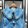 Kurtki damskie 2023 Spring Women Dżins Top Retro Ruffled Blue Kurtka