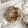 Hair Accessories Coffee Color Plush Large Elastics Ties For Women Girl Cute Plaid Double Bowknot Winter Sweet Headband