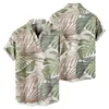 Chemises décontractées pour hommes Chemise boutonnée à manches courtes pour hommes Green Beach Style Cocotier À la mode 3d Impression numérique Boucle Revers