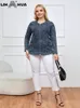 uitloper Lih Hua Dames Plus Size Denim Jas Herfst Katoen Geweven Casual Mode Jas Met Lange Mouwen