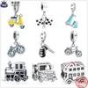 För Pandora Charms Authentic 925 Silver Pärlor dinglar Ny motorcykelbiltågcykelnyckel UK Bushänge