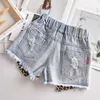Shorts Summer baby girl shorts kids girl short jeans pants fashion Leopard print patchwork short for girls bottom clothes 2 to 14 years 230617
