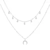 Chaînes 2 pièces/ensemble rétro rond lune pendentif clavicule collier Simple chaîne multicouche ensemble dames mode pull