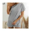 Женские спортивные костюмы Women 2 Piece Sets Loungewear Сексуальная сингл с плечами шорт шорт наряды футболка повседневная ноябрь99