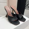 Amina Muaddi Begum Leather Slippers Mules Shoes Open Toes Slipon Slides Spool Heel 9.5cm女性のかかとのデザイナーヒールサンダル工場