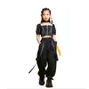 Dancewear Kids Punk Hip Hop Clothing Square Neck Puff Sleeve Crop T Shirt PLEATED MESH KOT Pant For Girls Jazz Dance Costume Set kläder 230617