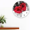 Horloges murales Rose rouge fleur horloge cuisine maison salon chambre décorative enfants décor suspendu