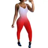 Women's Jumpsuits Women Gradient Print Spaghetti Straps U-shaped Neck Bodycon Bodysuit Casual Style Sports Stretchy Playsuits