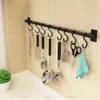 Redskapsställen Punch-Free Kitchen Hook Wall Hanger för knivsked med lock Holder Matlagningsredskap med glidkrokar Black Hanging Rod 230617