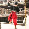 Dancewear Hip Hop Clothing Girls Jazz Dance Costume Long Sleeve Black Tops Red Cargo Pants Kids Hip Hop Performance Wear Rave Clothes 5049 230617