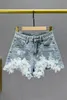 Jeans Fashion Design Denim Shorts for Women 2022 New Summer High midje Slim Fit European Style pärlstav en linje heta byxor jean shorts