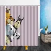 Cortinas de chuveiro de animais adoráveis, desenhos animados, engraçado, interessante, gato, cachorro, padrão de impressão 3d, pano à prova d'água, decoração de banheiro, conjunto de cortinas